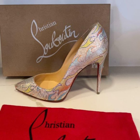 Christian Louboutin PIGALLE FOLLIES 100 Lurex Flame Pump Heel Shoes - Picture 3 of 11